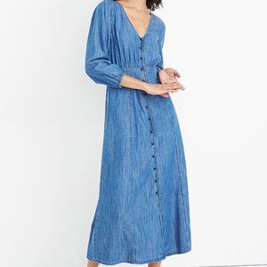 NWOT Madewell Denim Pieced-Waist Midi Dress in Mariden Wash w/ Pockets!